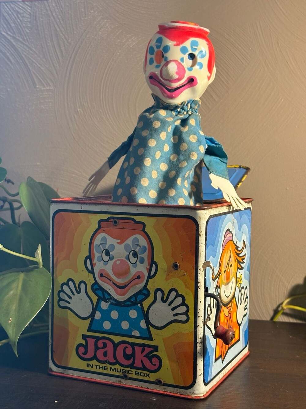 Vintage 1968 Mattel Jack-in-the-Music-Box Tin Clown Toy